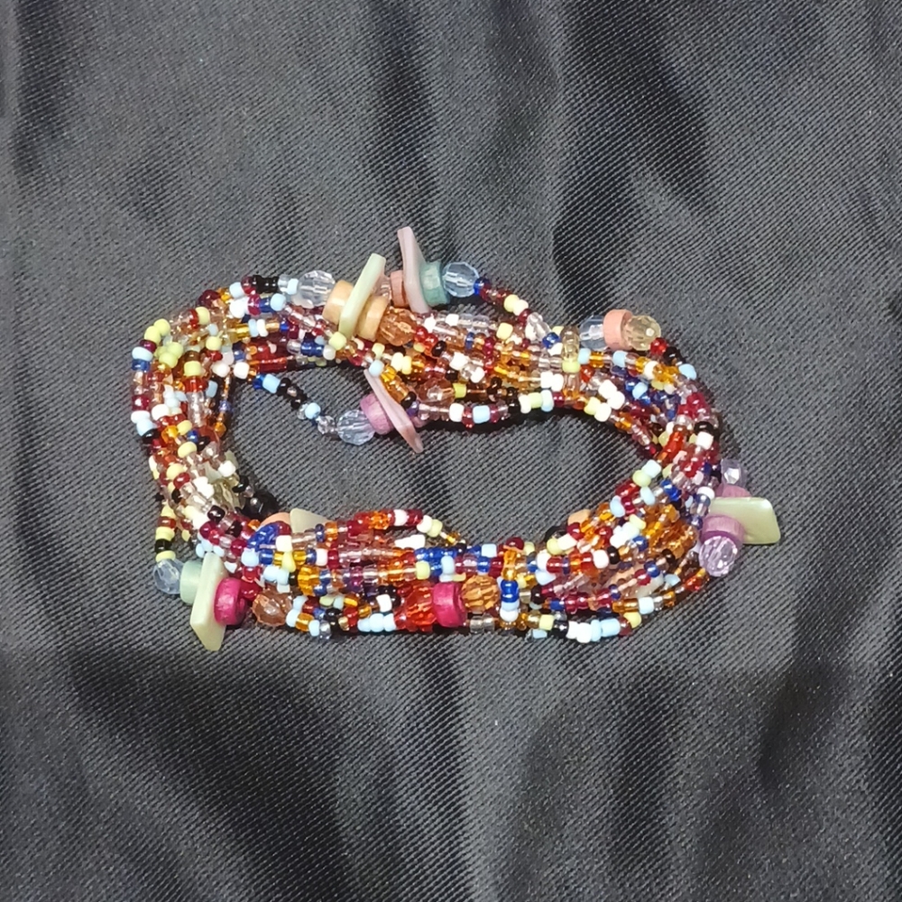 Women's 7" Multi Strand Multicolored Seed Bead Stretch Bracelet